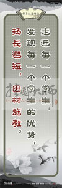 教師素養(yǎng)標(biāo)語 學(xué)校教師標(biāo)語 教育素養(yǎng)標(biāo)語 教師標(biāo)語 走近每一個學(xué)生，發(fā)現(xiàn)每一個學(xué)生的優(yōu)勢，揚(yáng)長避短，因材施教