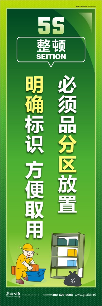 5s現(xiàn)場(chǎng)管理標(biāo)語 必須品分區(qū)放置，明確標(biāo)識(shí)，方便取用