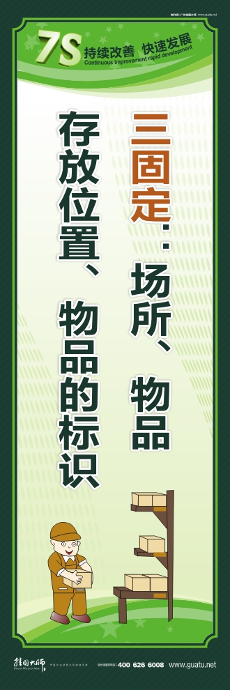 7s管理口號(hào) 三固定：場所、物品存放位置、物品的標(biāo)識(shí)